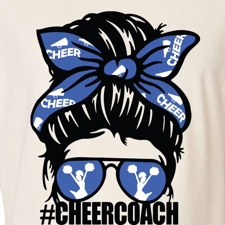 Cheer Mother Mama Parents Gift Cheerleading Coach Messy Bun Garment-Dyed Women's Muscle Tee