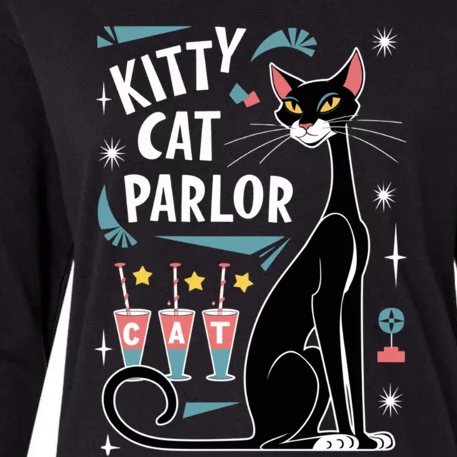 Cool Midcentury Modern Retro Kitty Cat Parlor Design Gift Womens Cotton Relaxed Long Sleeve T-Shirt