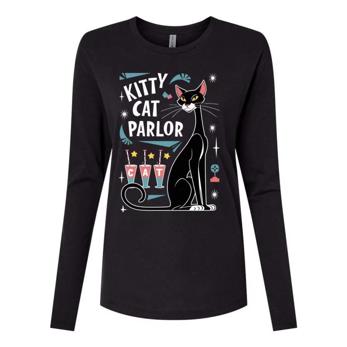 Cool Midcentury Modern Retro Kitty Cat Parlor Design Gift Womens Cotton Relaxed Long Sleeve T-Shirt