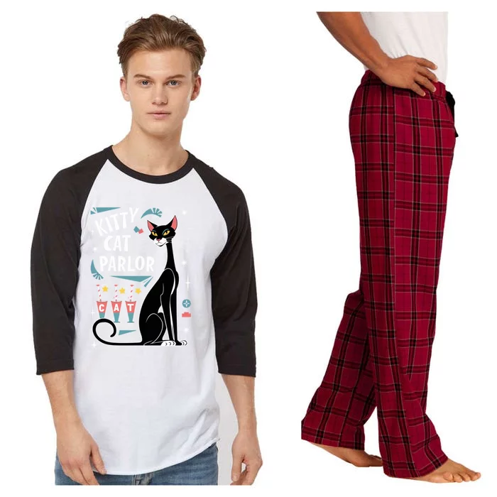 Cool Midcentury Modern Retro Kitty Cat Parlor Design Gift Raglan Sleeve Pajama Set