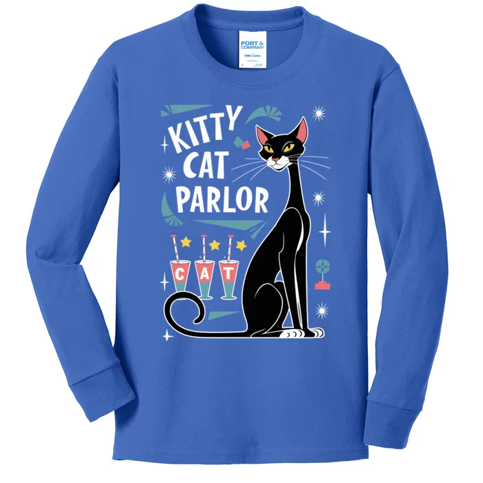 Cool Midcentury Modern Retro Kitty Cat Parlor Design Gift Kids Long Sleeve Shirt