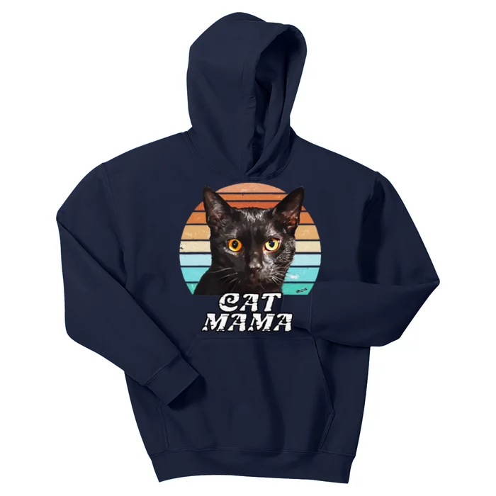 Cat Mama Mom Mothers Day Black Cat Retro Cute Dog Kids Hoodie