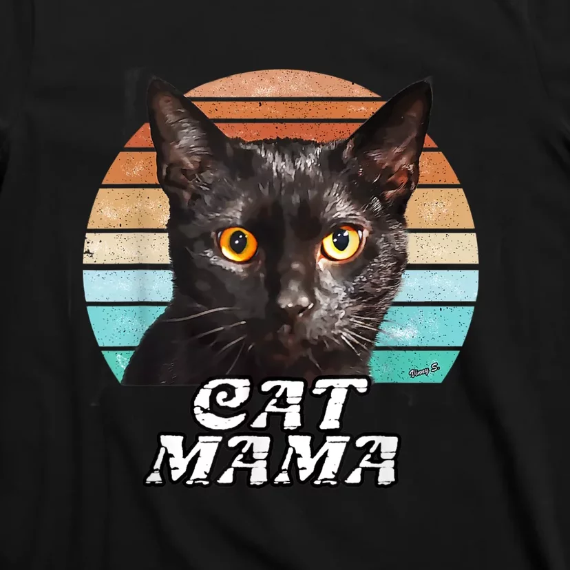 Cat Mama Mom Mothers Day Black Cat Retro T-Shirt