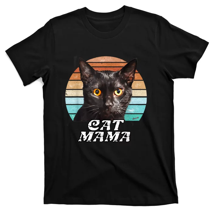 Cat Mama Mom Mothers Day Black Cat Retro T-Shirt