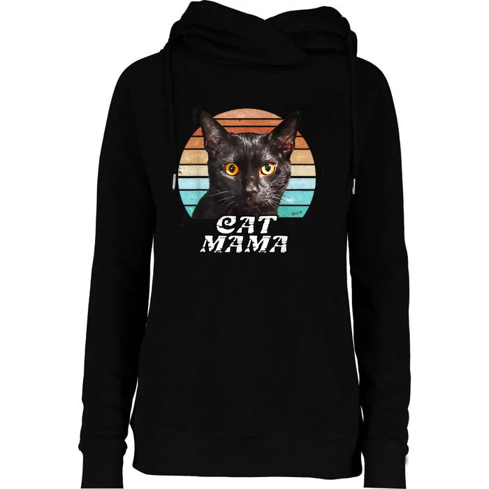 Cat Mama Mom Mothers Day Black Cat Retro Womens Funnel Neck Pullover Hood