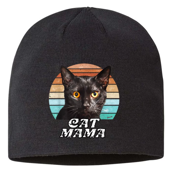 Cat Mama Mom Mothers Day Black Cat Retro 8 1/2in Sustainable Knit Beanie