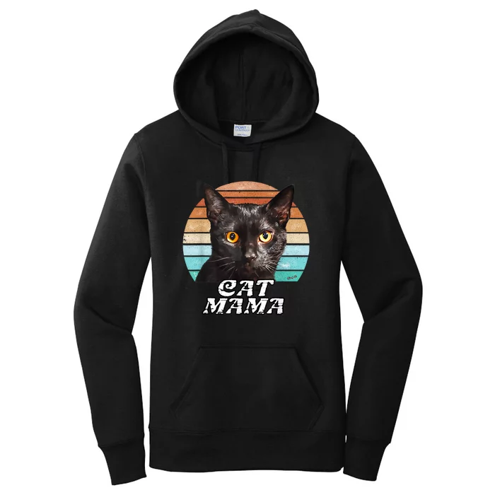 Cat Mama Mom Mothers Day Black Cat Retro Women's Pullover Hoodie