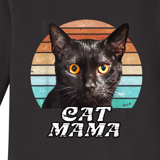 Cat Mama Mom Mothers Day Black Cat Retro Baby Long Sleeve Bodysuit