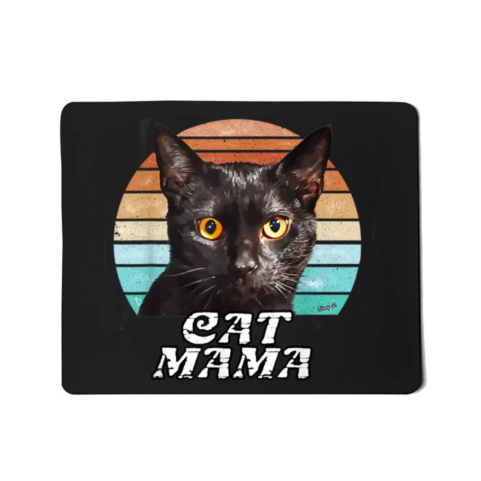 Cat Mama Mom Mothers Day Black Cat Retro Mousepad