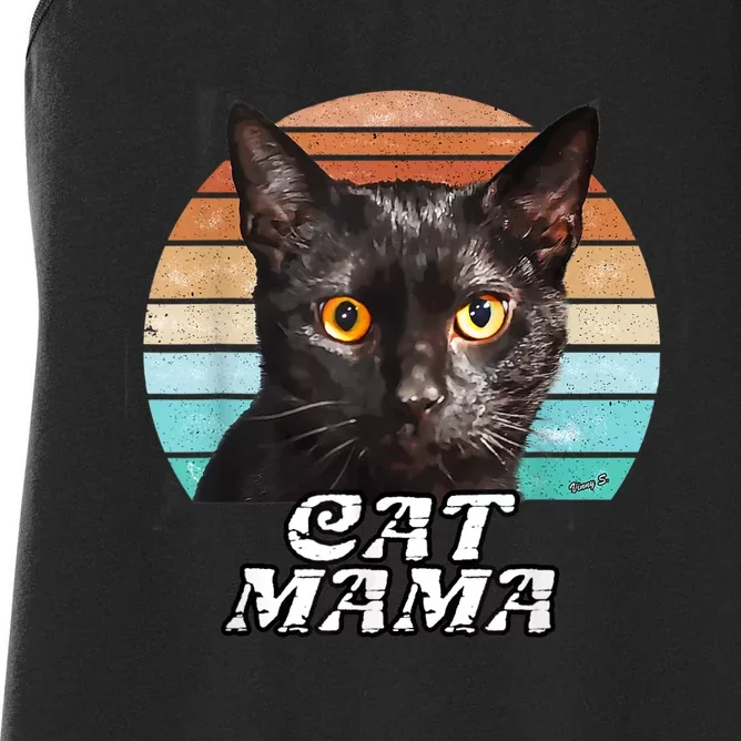 Cat Mama Mom Mothers Day Black Cat Retro Women's Racerback Tank