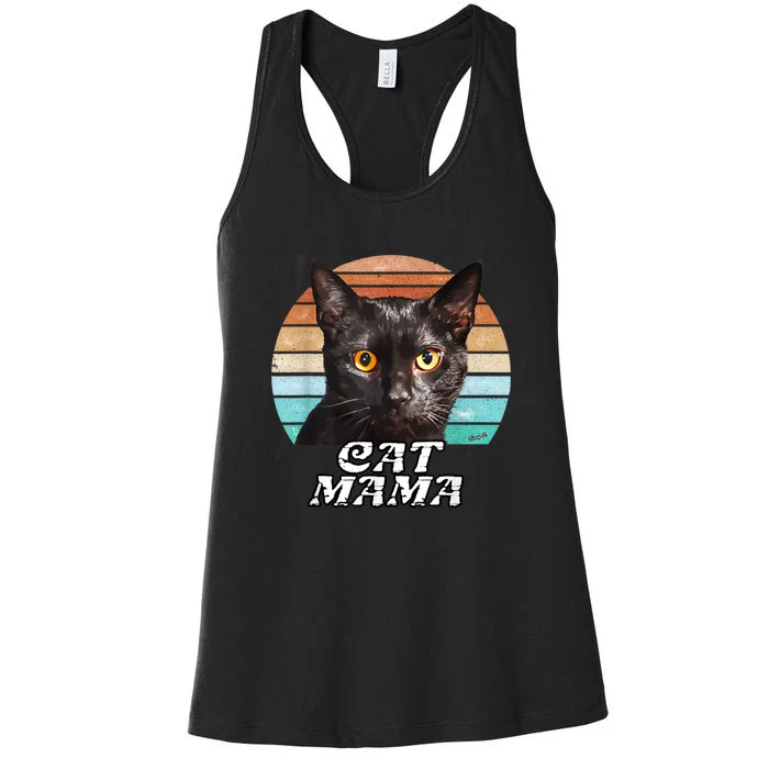 Cat Mama Mom Mothers Day Black Cat Retro Women's Racerback Tank