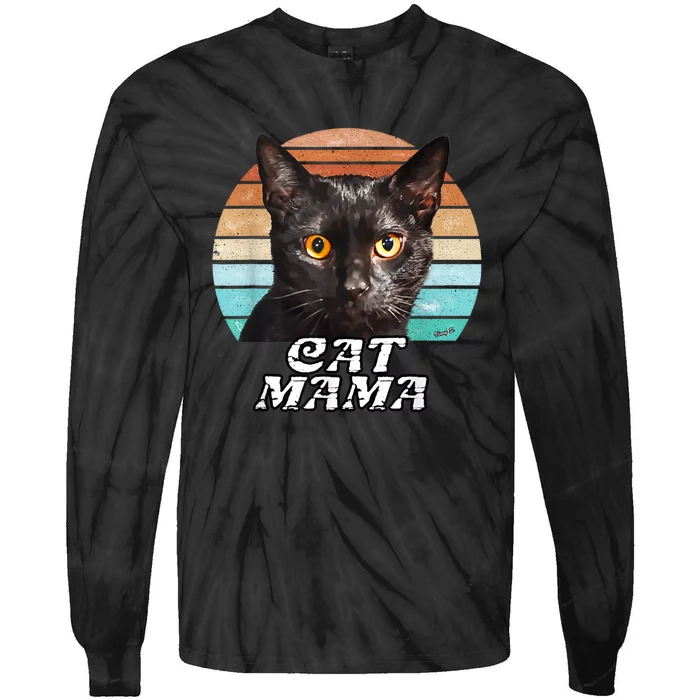 Cat Mama Mom Mothers Day Black Cat Retro Tie-Dye Long Sleeve Shirt