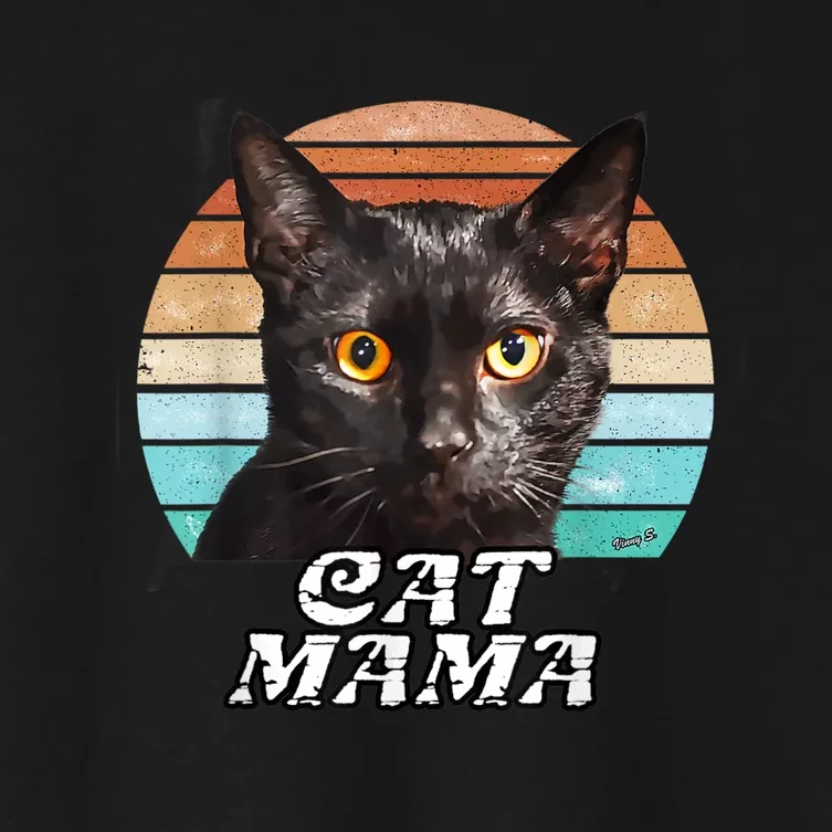 Cat Mama Mom Mothers Day Black Cat Retro Women's Crop Top Tee