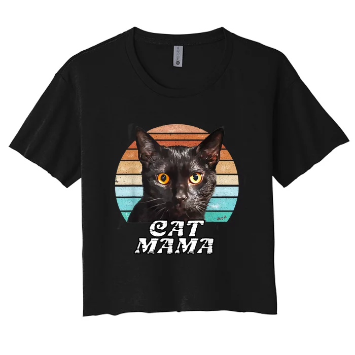 Cat Mama Mom Mothers Day Black Cat Retro Women's Crop Top Tee