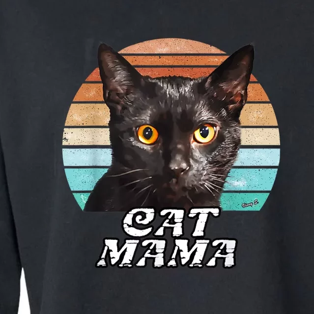 Cat Mama Mom Mothers Day Black Cat Retro Cropped Pullover Crew