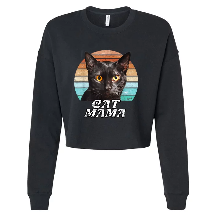 Cat Mama Mom Mothers Day Black Cat Retro Cropped Pullover Crew