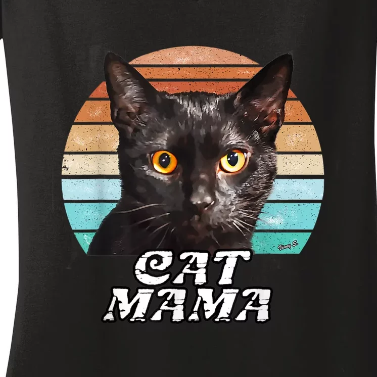 Cat Mama Mom Mothers Day Black Cat Retro Women's V-Neck T-Shirt