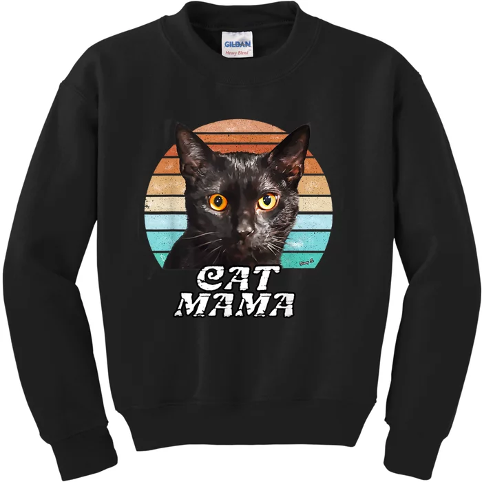 Cat Mama Mom Mothers Day Black Cat Retro Kids Sweatshirt