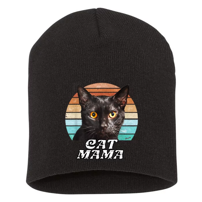 Cat Mama Mom Mothers Day Black Cat Retro Short Acrylic Beanie