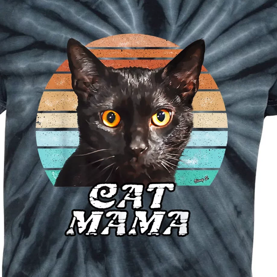 Cat Mama Mom Mothers Day Black Cat Retro Kids Tie-Dye T-Shirt