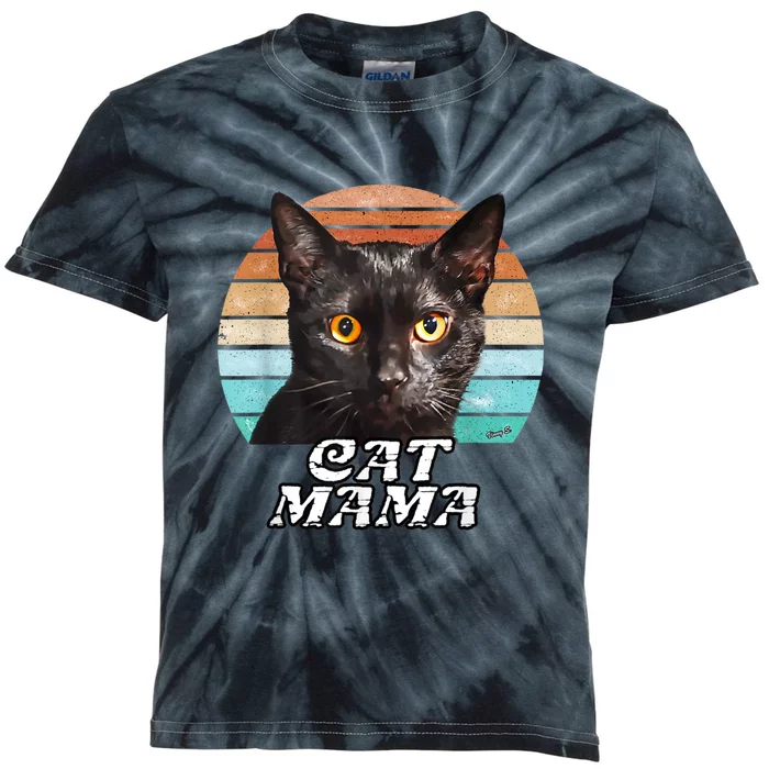 Cat Mama Mom Mothers Day Black Cat Retro Kids Tie-Dye T-Shirt