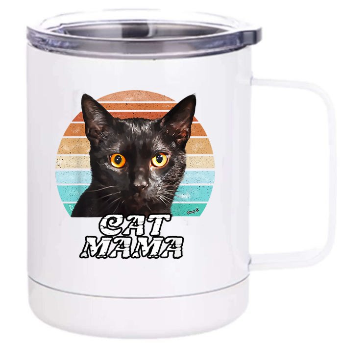 Cat Mama Mom Mothers Day Black Cat Retro Front & Back 12oz Stainless Steel Tumbler Cup