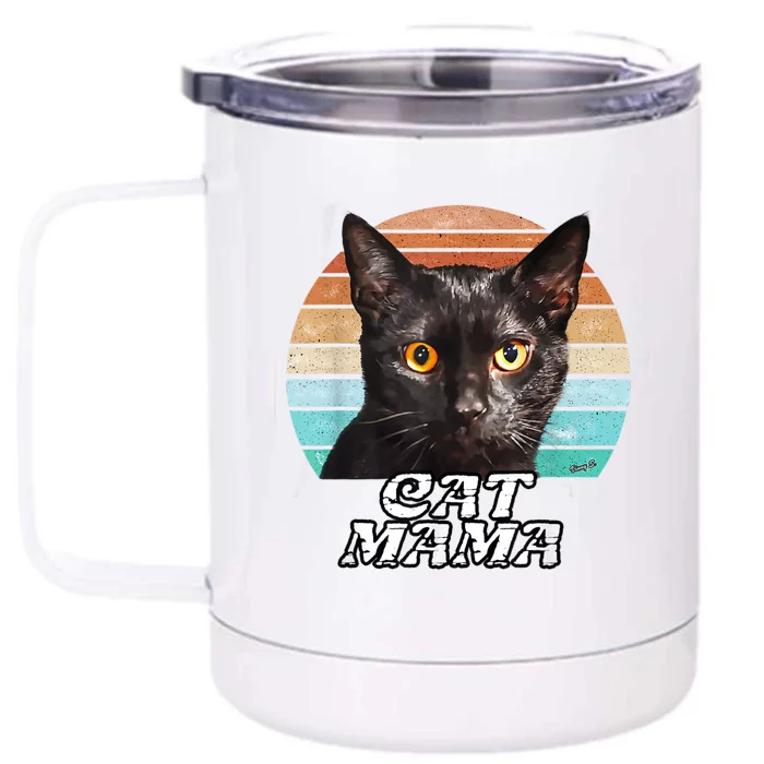 Cat Mama Mom Mothers Day Black Cat Retro Front & Back 12oz Stainless Steel Tumbler Cup