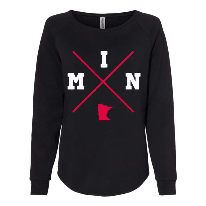 Classic Min Minnesota Red Vintage State Outline Womens California Wash Sweatshirt