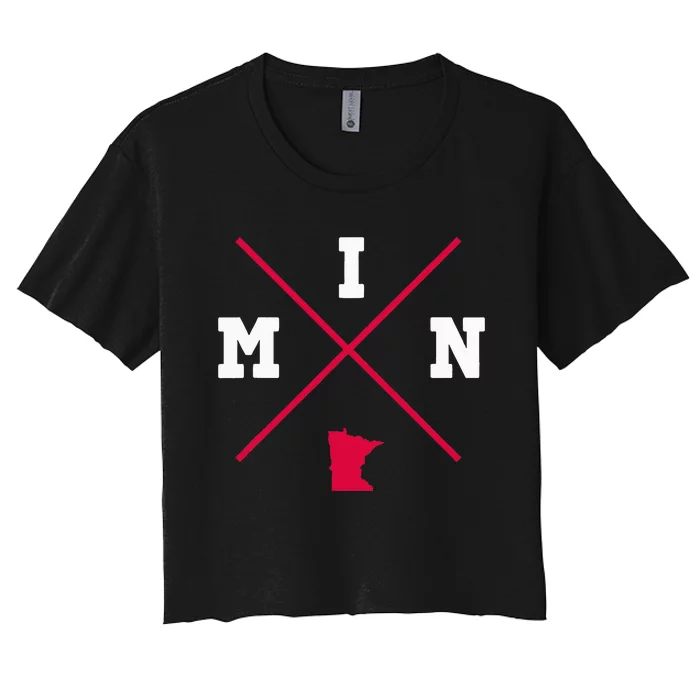 Classic Min Minnesota Red Vintage State Outline Women's Crop Top Tee