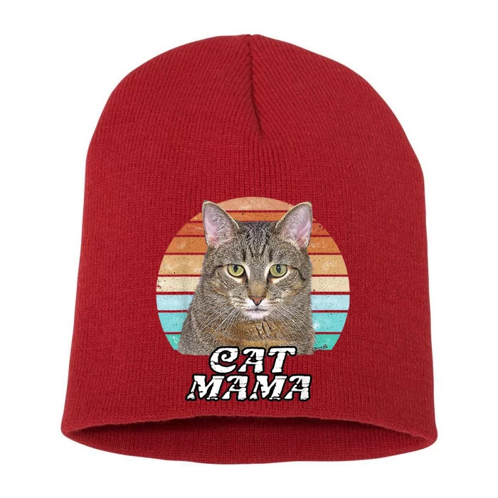 Cat Mama Mom Mothers Day Tabby Retro Short Acrylic Beanie