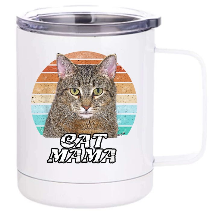 Cat Mama Mom Mothers Day Tabby Retro Front & Back 12oz Stainless Steel Tumbler Cup