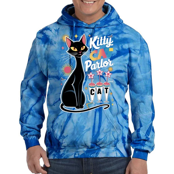 Cool Midcentury Modern Retro Kitty Cat Parlor Funny Gift Tie Dye Hoodie