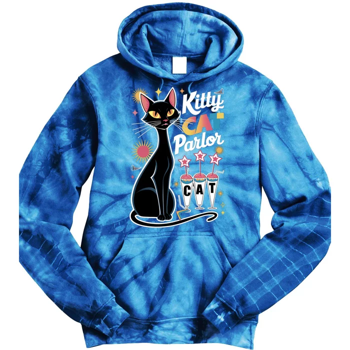 Cool Midcentury Modern Retro Kitty Cat Parlor Funny Gift Tie Dye Hoodie