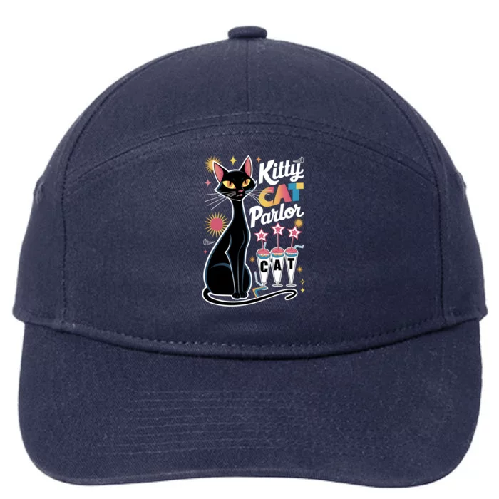 Cool Midcentury Modern Retro Kitty Cat Parlor Funny Gift 7-Panel Snapback Hat