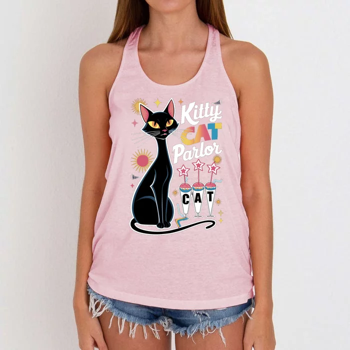 Cool Midcentury Modern Retro Kitty Cat Parlor Funny Gift Women's Knotted Racerback Tank