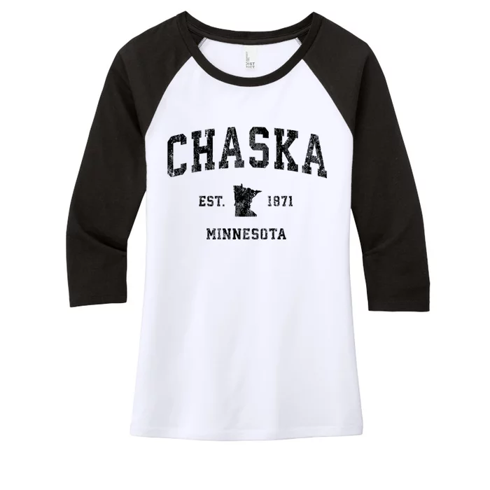 Chaska Minnesota Mn Vintage Sports Women's Tri-Blend 3/4-Sleeve Raglan Shirt