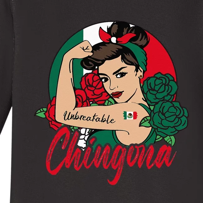 Chingona Mexico Mexican Mujer Mexicana Flag Baby Long Sleeve Bodysuit