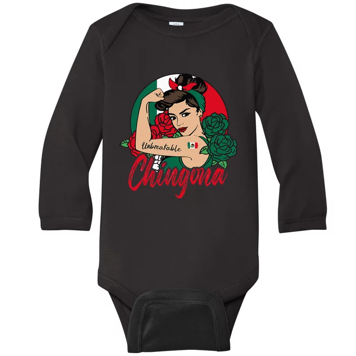 Chingona Mexico Mexican Mujer Mexicana Flag Baby Long Sleeve Bodysuit