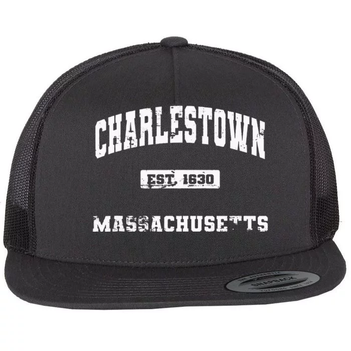 Charlestown Massachusetts MA State Vintage Athletic Style Flat Bill Trucker Hat