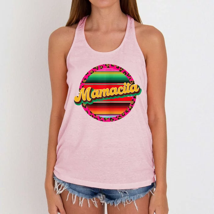 Cool Mamacita Mexican Mom Leopard Serape Cinco De Mayo Funny Gift Women's Knotted Racerback Tank