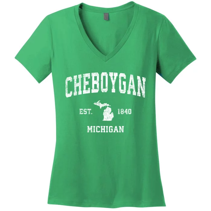 Cheboygan Michigan Mi Vintage Sports Women's V-Neck T-Shirt