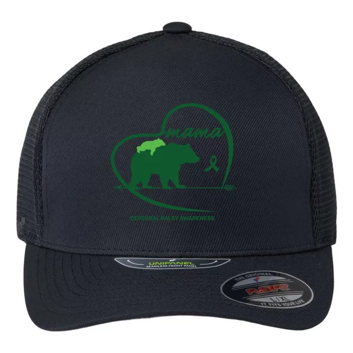 CP Mom Mama Bear Green Ribbon Cerebral Palsy Awareness Mom Flexfit Unipanel Trucker Cap