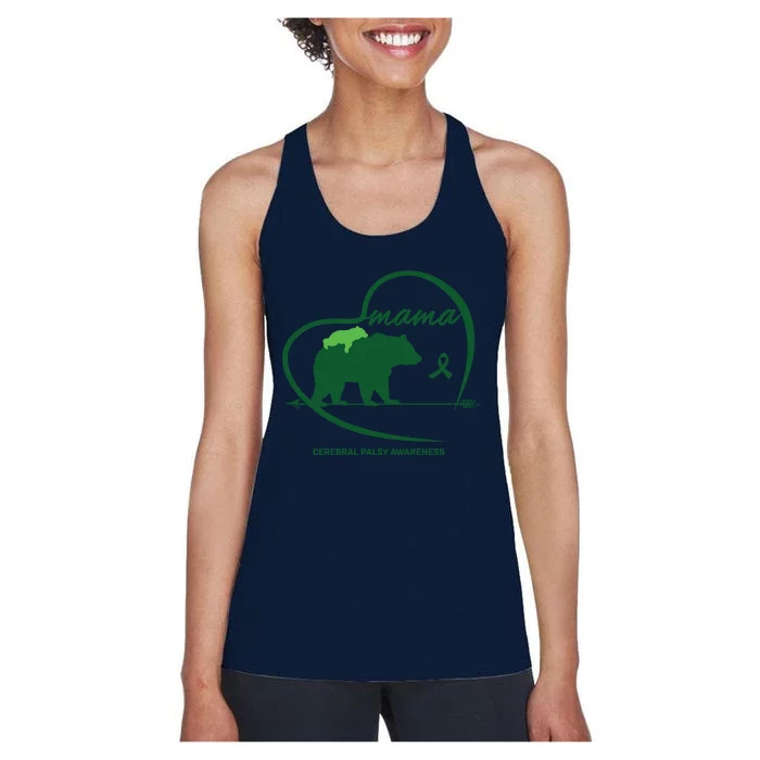 CP Mom Mama Bear Green Ribbon Cerebral Palsy Awareness Mom Women's Racerback Tank