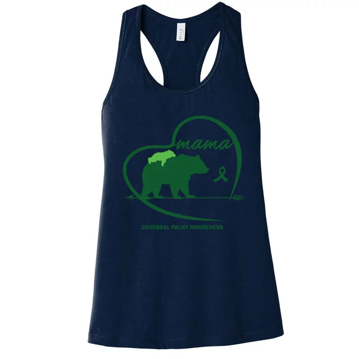 CP Mom Mama Bear Green Ribbon Cerebral Palsy Awareness Mom Women's Racerback Tank