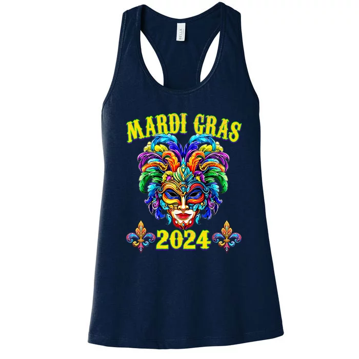 Carnival Mask Mardi Gras 2024 New Orleans Women's Racerback Tank