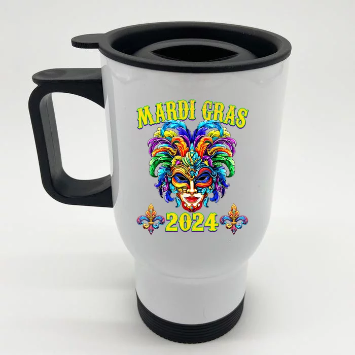 Carnival Mask Mardi Gras 2024 New Orleans Front & Back Stainless Steel Travel Mug