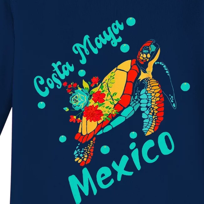 Costa Maya Mexico Turtle Sea Tropical Souvenir Travel Baby Long Sleeve Bodysuit