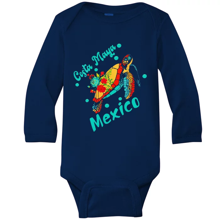 Costa Maya Mexico Turtle Sea Tropical Souvenir Travel Baby Long Sleeve Bodysuit