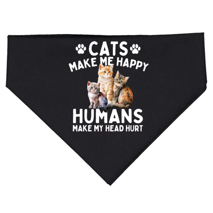 Cats Make Me Happy Humans Make My Head Hurt Cat Lover USA-Made Doggie Bandana