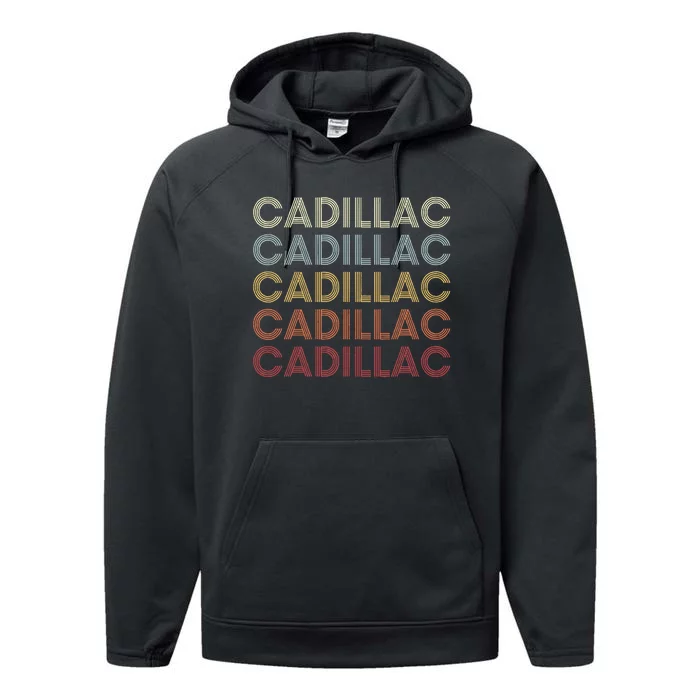 C.A.D..I.L.L.A.C Michigan Mi Retro Vintage Text Performance Fleece Hoodie